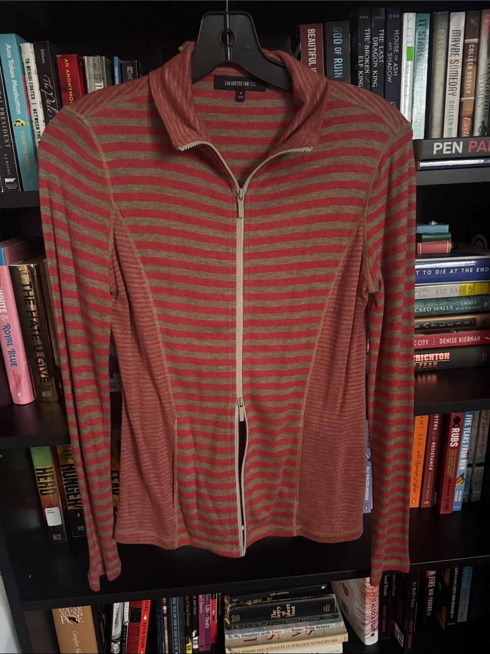 Lafayette 148 New York Red and Tan Striped Zip-Up Jacket